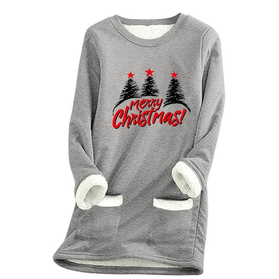 Fall Fashion Must Haves Womens Christmas Tree Pullover Sweatshirt Long Sleeve Round Neck Top with Pockets Women Fall Clothes My Items