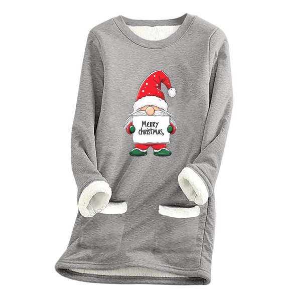 Fall Fashion Must Haves Womens Classic Santa Print Pullover Sweatshirt Long Sleeve Round Neck Holiday Top with Pockets My Items