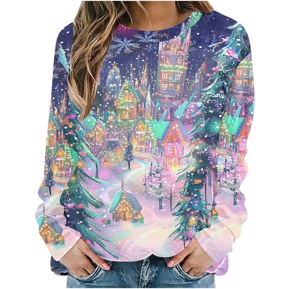 Fall Fashion Must Haves Womens Long Sleeve Family Christmas Sweatshirt Round Neck Pullover Top Women Fall Clothes My Items