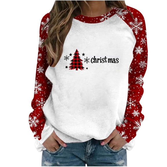 Fall Fashion Must Haves Womens Long Sleeve Holiday Round Neck Fall Pullover Sweatshirt Christmas Top Women Fall Clothes