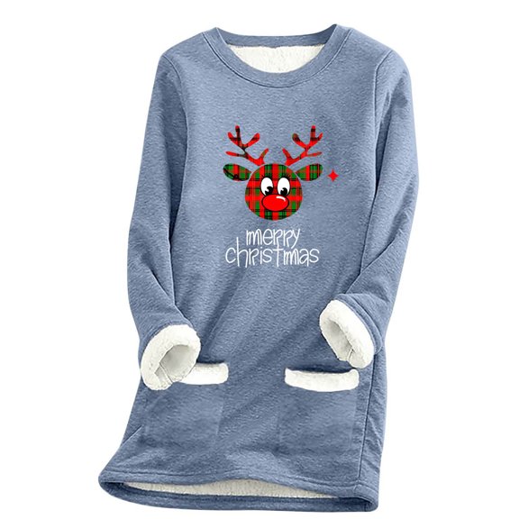 Fall Fashion Must Haves Womens Long Sleeve Round Neck Fall Shirt Merry Christmas Print Pullover Sweatshirt Top with Pockets My Items