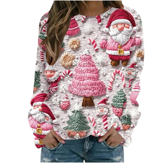 Fall Fashion Must Haves Womens Long Sleeve Round Neck Santa Christmas Pullover Sweatshirt Top Women Fall Clothes My Items