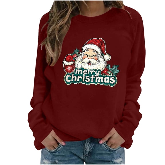 Fall Fashion Must Haves Womens Long Sleeve Round Neck Santa Pullover Sweatshirt Christmas Top Women Fall Clothes My Items