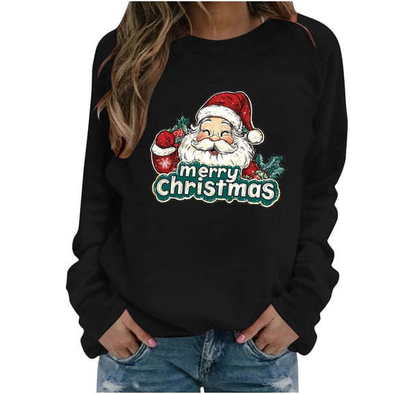 Fall Fashion Must Haves Womens Long Sleeve Round Neck Santa Pullover Sweatshirt Christmas Top Women Fall Clothes My Items