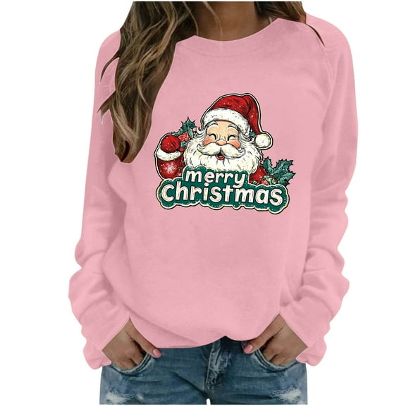 Fall Fashion Must Haves Womens Long Sleeve Round Neck Santa Pullover Sweatshirt Christmas Top Women Fall Clothes My Items