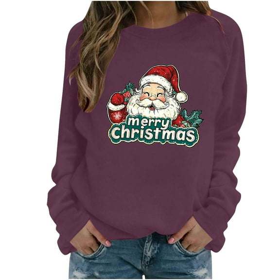 Fall Fashion Must Haves Womens Long Sleeve Round Neck Santa Pullover Sweatshirt Christmas Top Women Fall Clothes My Items