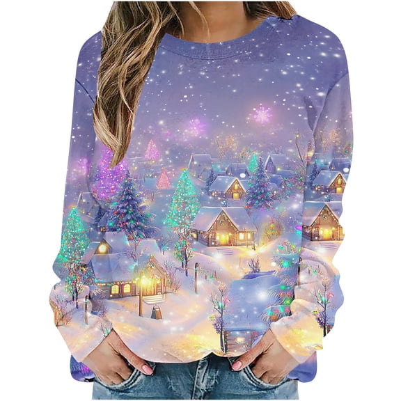 Fall Fashion Must Haves Womens Long Sleeve Shirt Tops Christmas Sweatshirt Round Neck Pullover Top Women Fall Clothes My Items