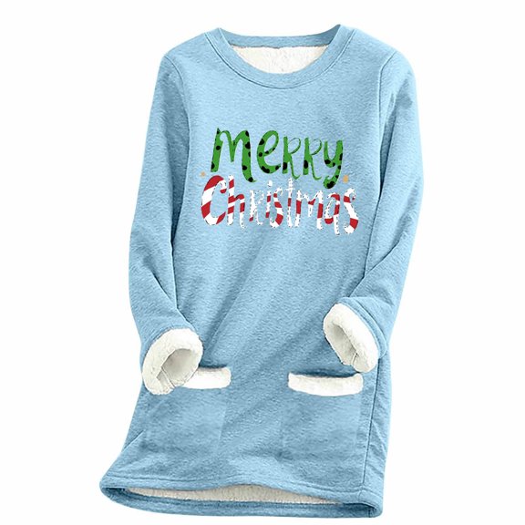 Fall Fashion Must Haves Womens Round Neck Long Sleeve Pullover Sweatshirt with Merry Christmas Top with Pockets My Items