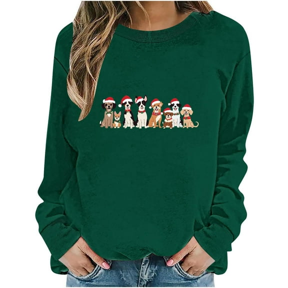Fall Fashion Must Haves Womens Round Neck Matching Christmas Pullover Sweatshirt Long Sleeve Casual Top Women Fall Clothes My Items