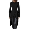 thumbnail image 1 of Festival Saving Women's Long Sleeve Shirts Split Wrap Front High Low Hem T-Shirt Basic Solid Fall Tunic Tops My Order My Items, 1 of 6