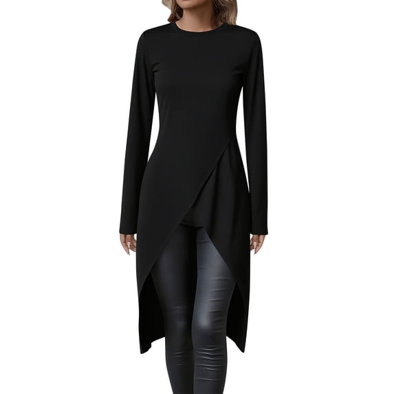 Festival Saving Women's Long Sleeve Shirts Split Wrap Front High Low Hem T-Shirt Basic Solid Fall Tunic Tops My Order My Items
