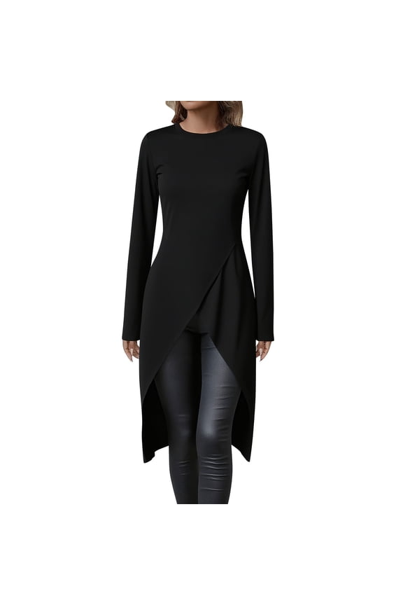 Festival Saving Women's Long Sleeve Shirts Split Wrap Front High Low Hem T-Shirt Basic Solid Fall Tunic Tops My Order My Items
