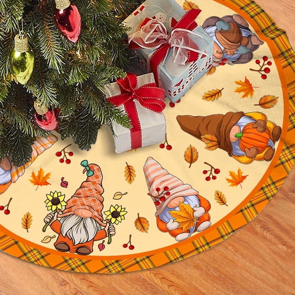 Festival Tree Skirt Gnome Dwarf Cute Maple Leaves Tree Mat for Holiday Xmas Holiday Festive Party Yard Decoration Ornaments 36 in