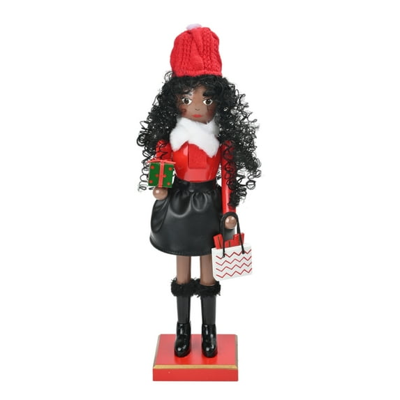 Festival Wood Shopping Lady Nutcrackers with Curly Hair for Christmas Decoration