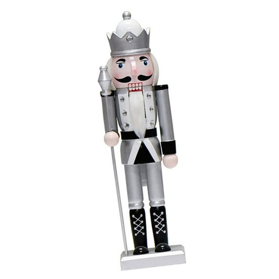 Festival Wood Silver Nutcrackers King Figure 36cm Christmas Puppet Ornament Gift