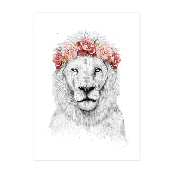Festival lion - Illustration Floral Animal Wildlife Watercolor Sketch Portrait Unframed Wall Art Print 20 x 28 inches