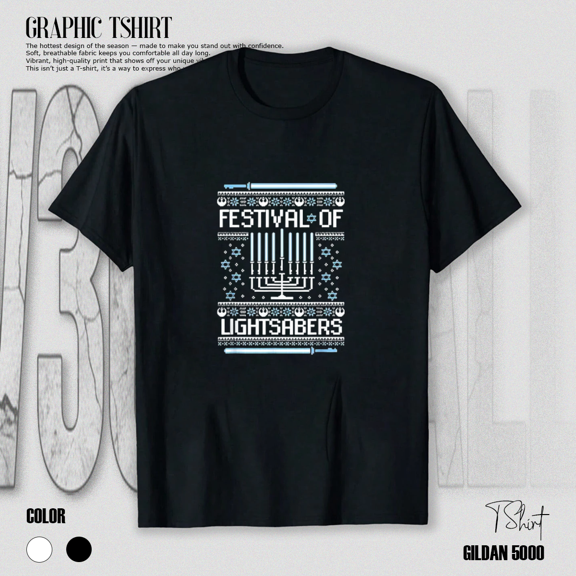 Festival of Lightsabers Hanukkah Sci-Fi Theme Fun Holiday Unisex T-Shirt, up to size 5XL