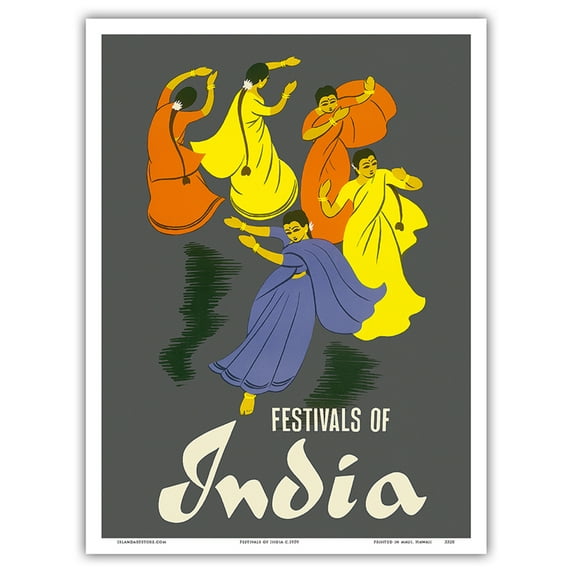 Festivals of India - Classical Indian Dancers - Vintage Travel Poster c.1959 - Master Art Print (Unframed) 9in x 12in