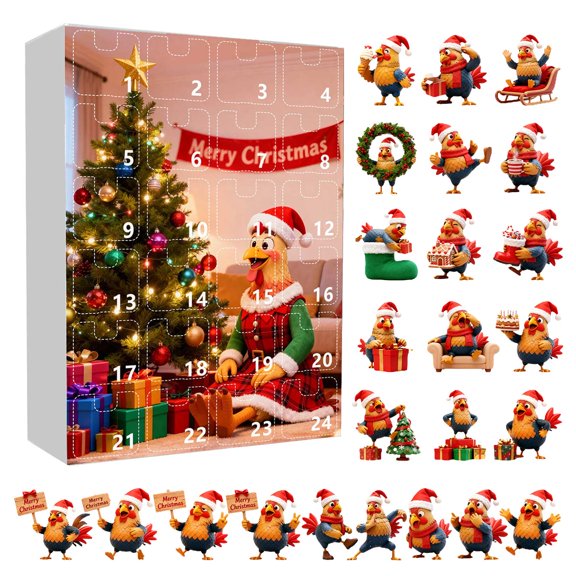 Festive 2025 Christmas Ornament: Funny Chick 24 Days Advent Calendar – 2D Acrylic Pendant for Kids & Adults, Tree & Car Mirror Decor