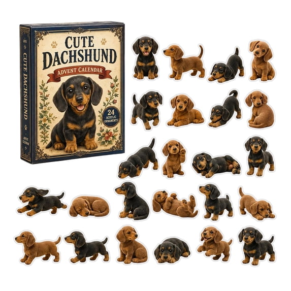 Festive 24 Days Cute Dachshund Advent Calendar, Acrylic Collectible Pendant Ornament Kit, Christmas Holiday Countdown Present