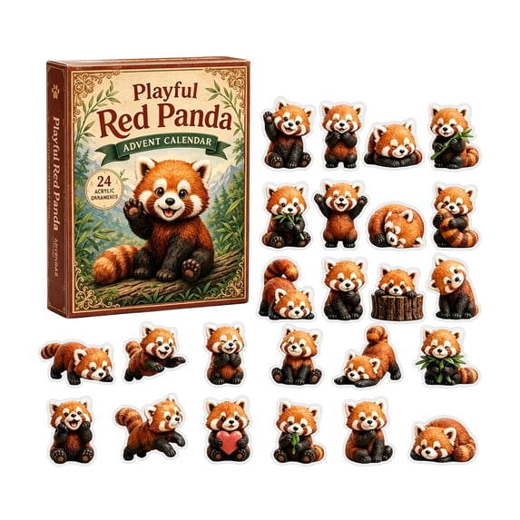 Festive 24 Days Playful Red Panda Advent Calendar, Acrylic Collectible Pendant Ornament Kit, Christmas Holiday Countdown Present