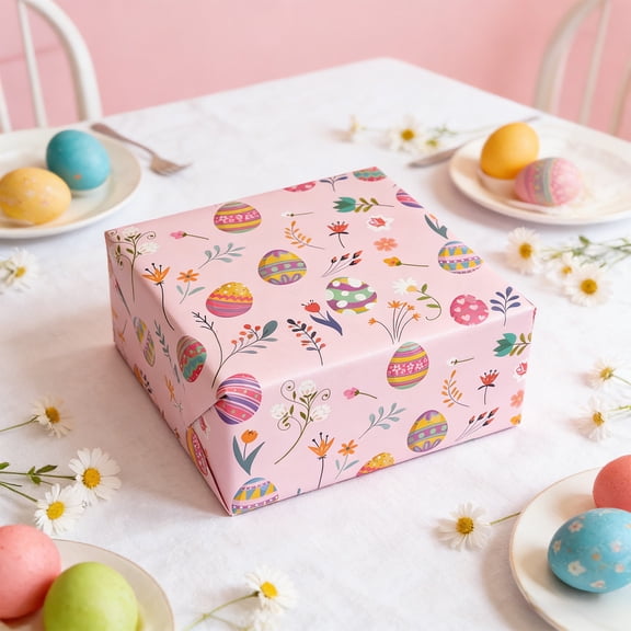 Festive 27.56x19.69in Easter Gift Wrapping Paper - Bunny, Eggs & Flowers Print, Ideal for Gift Packaging, Vivid Colors & Durable Material, Easter Presents, Easter Decor, 1pc
