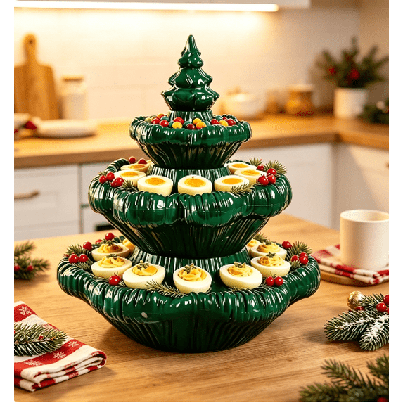 Festive 3-Tier Christmas Tree Serving Platter Buffet Food Display Stand ...