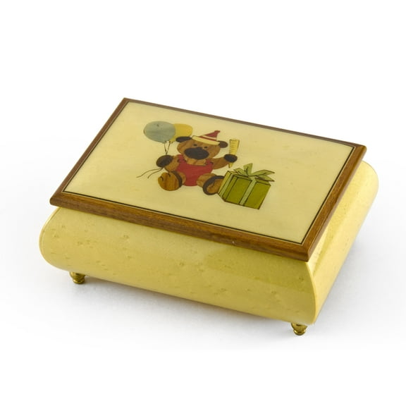 Festive 30 Note Handcrafted Beige Happy Birthday Bear Music Box - My Heart Will Go On