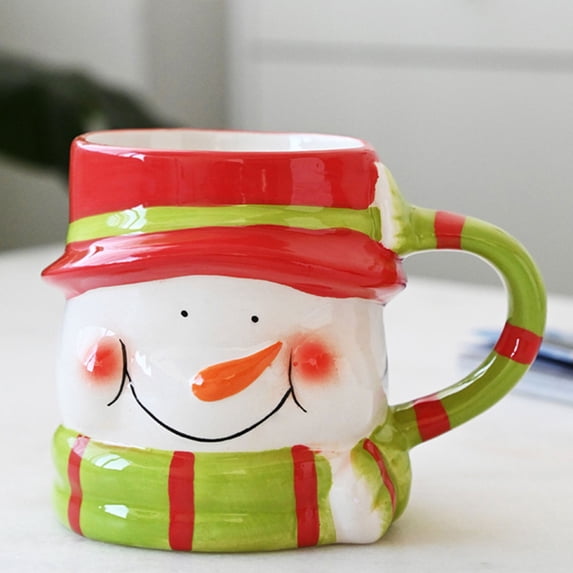 Festive 3D Ceramic Christmas Mug with Santa Snowman and Reindeer Design