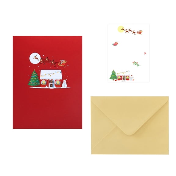 Festive 3D Pop Up Greeting Card Stylish House and Tree 3D Pop Up Card Creative Christmas Party Invitation Decors