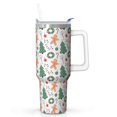 thumbnail image 1 of Festive 40oz Tumbler with Handle - Stainless Steel Snow Pattern, Double Wall Vacuum Insulated w/Straw Lid, 1 of 3