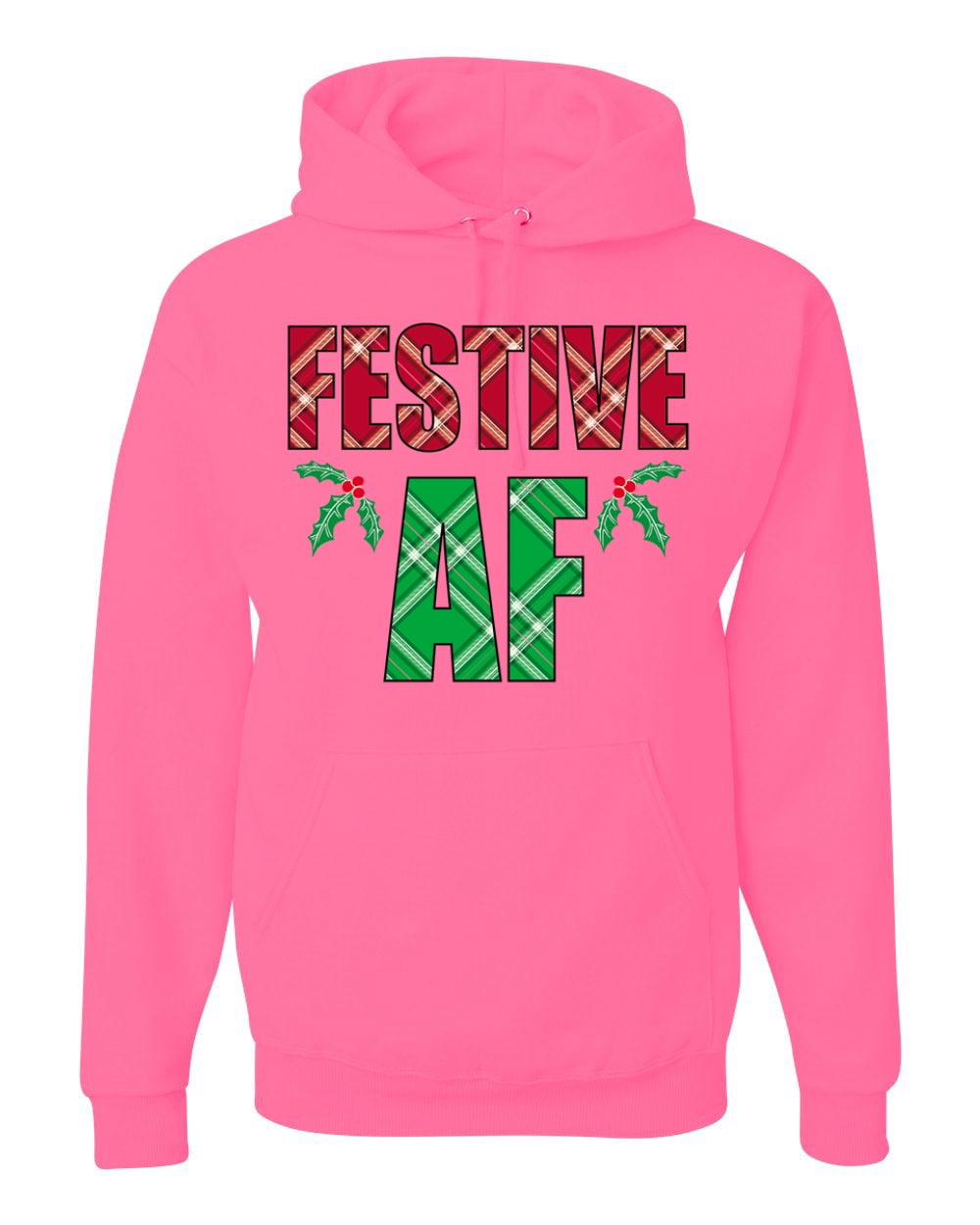 Festive AF Christmas Unisex Graphic Hoodie Sweatshirt Neon Pink 3XL Walmart