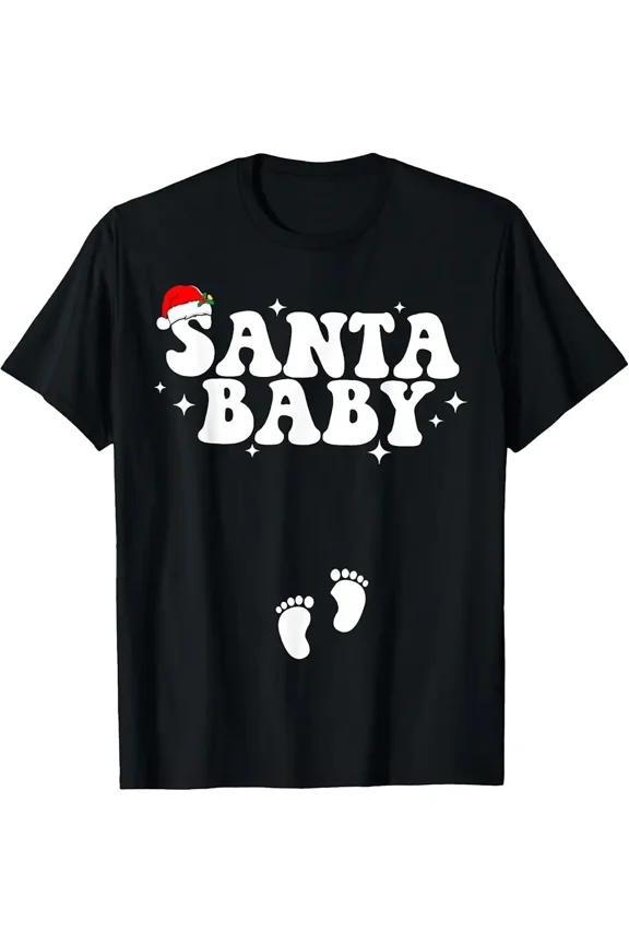 Festive Baby Holiday Pregnancy Announcement Pregnant Mom Gift Unisex T-Shirt, up to Size 5XL