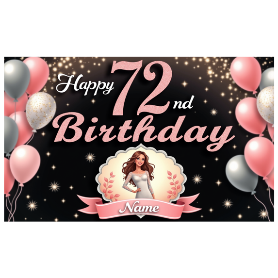 Festive Banner Happy 72nd Birthday Balloon Celebration Elegant Design for Birthday Party Celebration Photography Backdrop