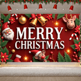 thumbnail image 1 of Festive Banner Merry Christmas Decorative Design Gingerbread Ornament Holly Decoration Christmas for Holiday Celebration Indoor Decoration Party Background, 1 of 9