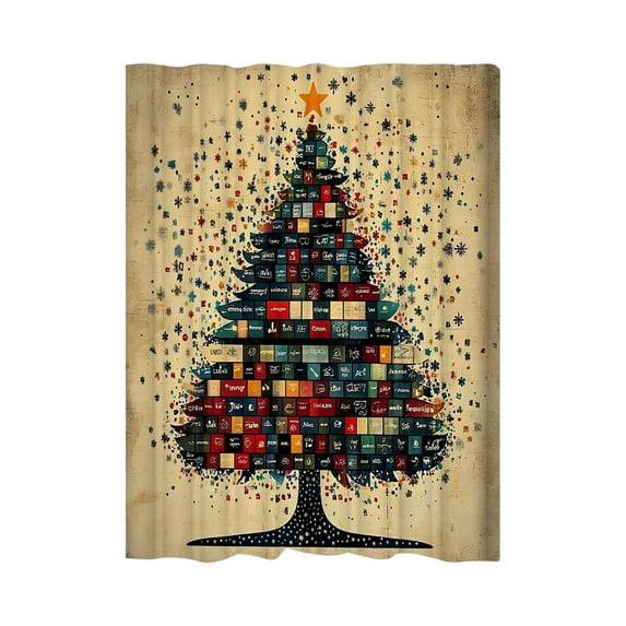 Festive Bathroom Shower Curtain Christmas Design Polyester Fabric Waterproof Includes Hooks Holiday Decor 59x71 Inch