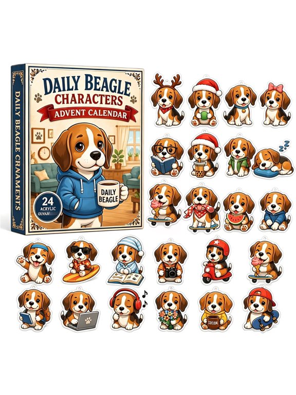 Festive Beagle Dog Advent Calendar 2026, 2D Acrylic Cute Puppy Ornaments, Autumn Holiday Gifts for Adults, Christmas Home Tree Hanging Decor, 24 Pcs