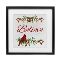 Stupell Industries Festive Believe Greenery Black Framed Print Under Glass, design by Sally Swatland, 13 x 13