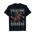 thumbnail image 1 of Festive Bigfoot Riding Dinosaur Ugly Sweater T-Shirt for Humorous Holiday Cheer, 1 of 5