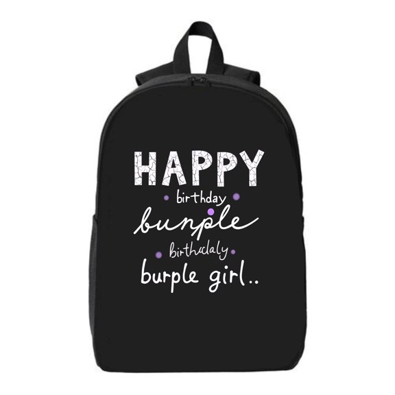 Festive Black Backpack with Purple & White ' HAPPY Birthday ' Text - Perfect for Travel Fits 15 " Laptop & iPad Stylish Design