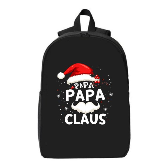 Festive Black Laptop Backpack for 15 " Laptop & iPad - Features Red Santa Hat White Snowflakes & ' CLAUS ' Design