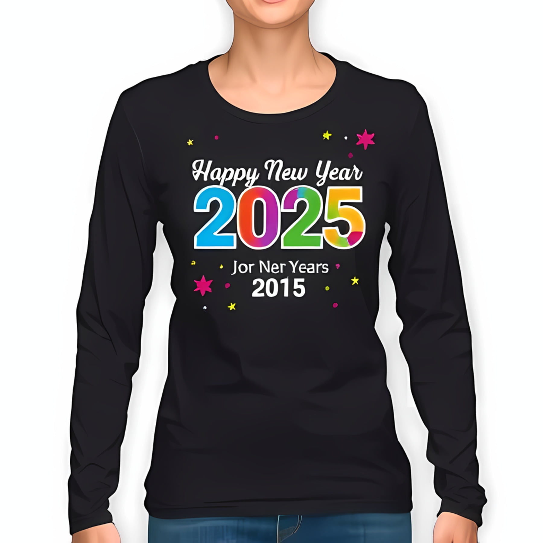 Festive Black Long Sleeve TShirt for New Year 2025 "Happy New Year