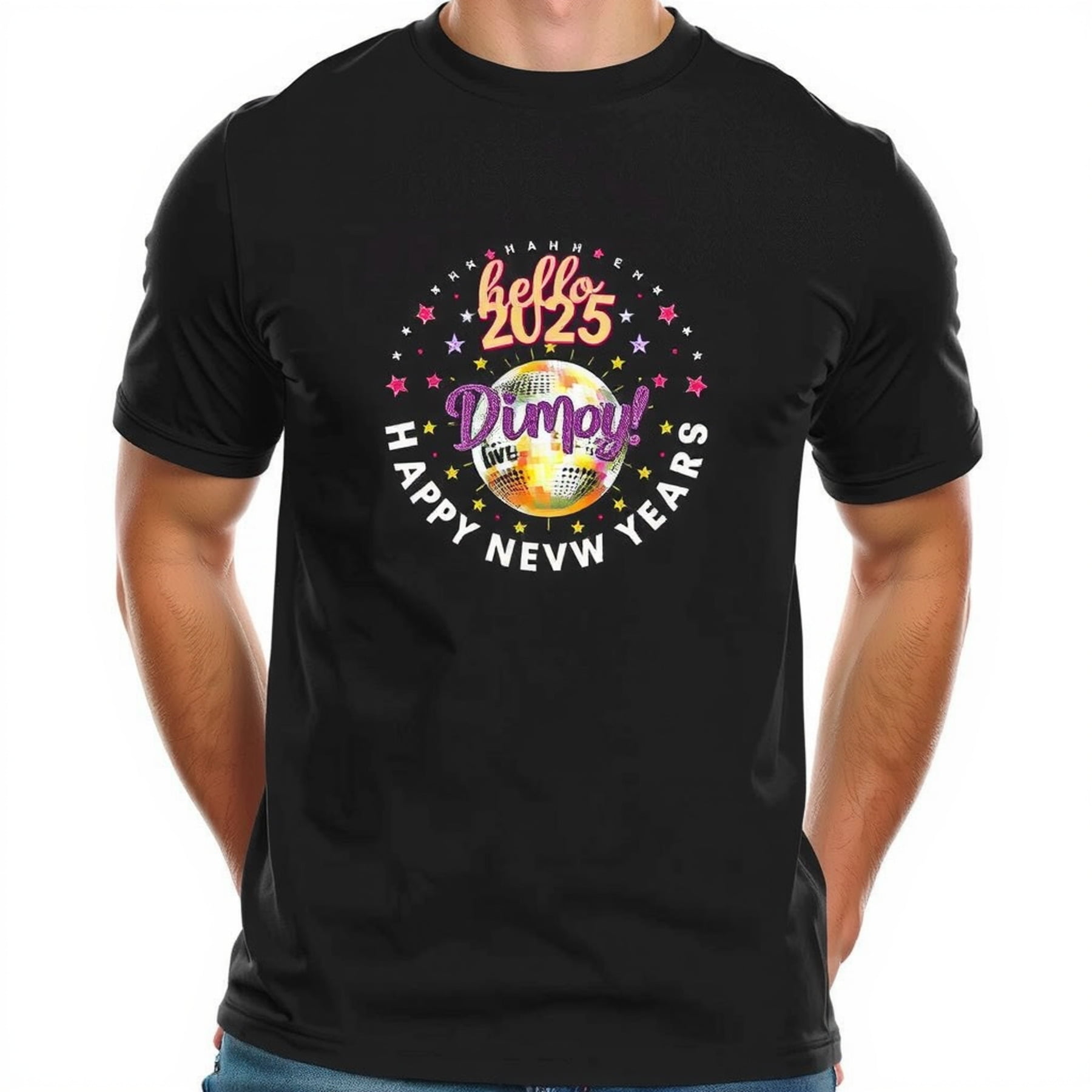 Festive Black TShirt for New Year's 2025 "Hello 2025" with