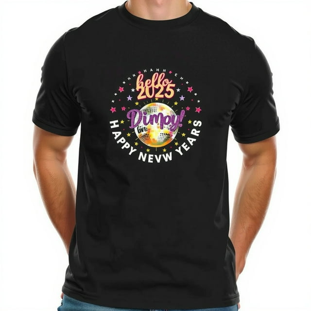 Festive Black TShirt for New Year's 2025 "Hello 2025" with