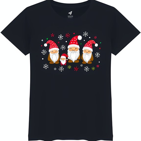 Festive Black T-Shirt with Adorable Christmas & Colorful Snowflakes