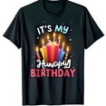 thumbnail image 1 of Festive Black T-Shirt with Cartoon Birthday Cake & It's My Happy Birthday Text, 1 of 5