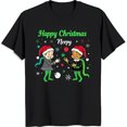 Festive Black TShirt with Cheerful Elves Ornaments & 'Happy Christmas