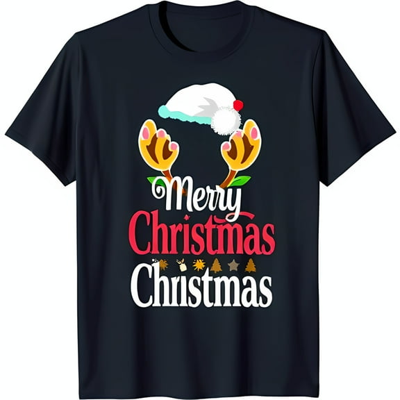 Festive Black T-Shirt with Eye Catching Christmas Design for Holiday Parties