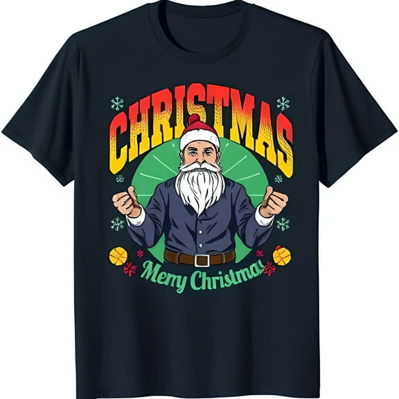 Festive Black T-Shirt with Eye Catching Christmas Graphic for Holiday Gatherings