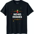 thumbnail image 1 of Festive Black T-Shirt with Glittery HO HO HOMIES Graphic & Holiday Design, 1 of 5